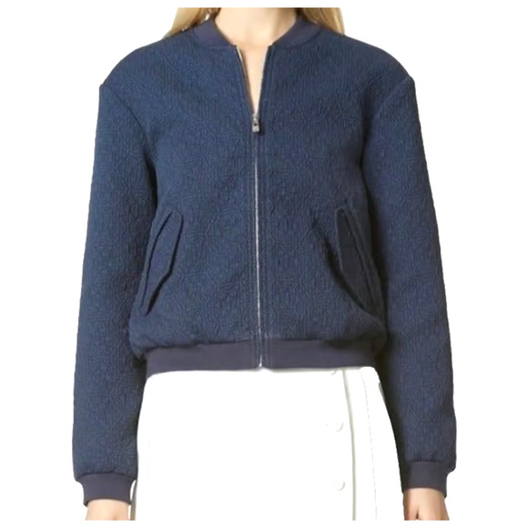Avec Les Filles Anthropologie Blue Quilted Textured Boho Bomber Jacket Large - Picture 1 of 10